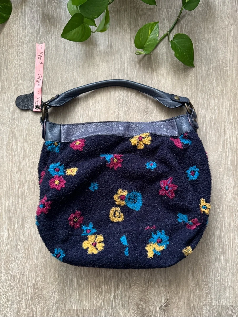 Sofia. C Blue Handbag Hobo Bag Felt Wool & Leather